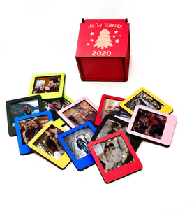 Yılbaşına Özel Ahşap Kutulu 12 Renkli Mini Polaroid Çerçeve