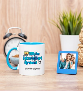 Bilişim Teknolojileri Mavi Kupa Bardak ve Mavi Mini Fotoğraf Çerçevesi