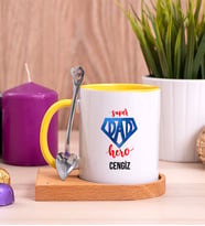 Super Dad Babaya Hediye Ahşap Altlıklı Sarı Kupa Bardak