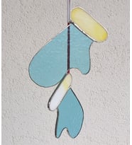 Markakanvas Mavi,Beyaz Yılbaşı Eldiveni cam vitray 13x8cm