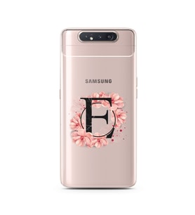 Pembe Çiçekli Harf Tasarım Süper Şeffaf Silikon Telefon Kılıfı Samsung A80 E-Har