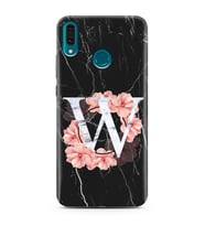 Mermer Çiçekli Harf Tasarım Süper Şeffaf Silikon Telefon Kılıfı Huawei Y9 (2019)