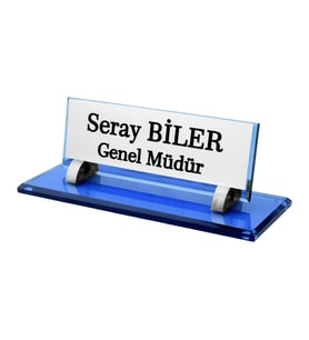 Kişiye Özel Tasarım Cam Masaüstü İsimlik - Ofis İsimlik - Yönetici İsimlik
