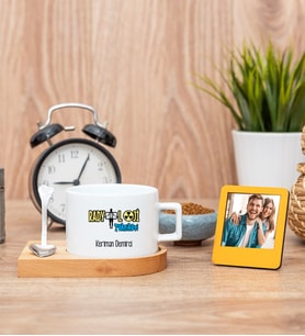 Radyoloji Teknikeri Fincan ve Turuncu Mini Fotoğraf Çerçevesi