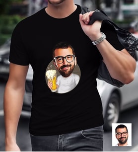 BK Gift Kişiye Özel Bay Alkolik Karikatürlü Siyah T-Shirt