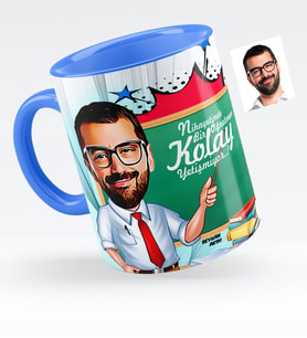 BK Gift Kişiye Özel Bay Öğretmen Karikatürlü Mavi Kupa Bardak  1