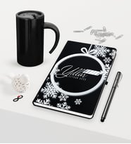 BK Gift Kişiye Özel Yılbaşı Mutlu Yıllar Temalı Siyah Defter Kalem Termos Mug Seti - 14