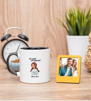 Siz Sanki Çok Şeysiniz Siyah Kupa Bardak ve Sarı Mini Fotoğraf Çerçevesi