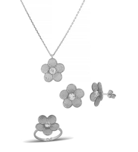Çiçek Gümüş Set İnlove Gümüş Kolye Set Takı (Beyaz)