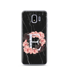 Mermer Çiçekli Harf Tasarım Süper Şeffaf Silikon Telefon Kılıfı Samsung J4 E-Har