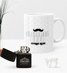 BK Gift Kişiye Özel Kahraman Baba Benzinli Çakmak ve Kupa Seti-3 (Model 1)