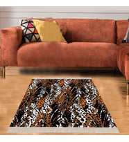 Leopar Desenli Dijital Baskı Yıkanabilir Kaymaz Taban Modern Salon Halısı ve Yolluk (Kahverengi)