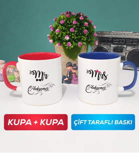 İkili Çiftlere Özel Mr Mrs Sevgiliye Hediye Kupa Bardak Kırmızı Lacivert