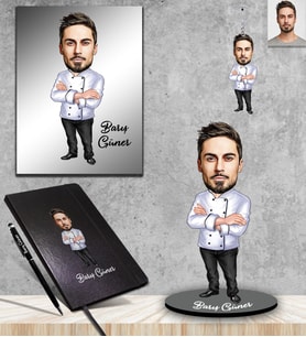 Kişiye Özel Aşçı Karikatürlü 5 li Hediye Seti Bay-5