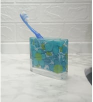 SIA Diş Fırçalık Mavi Çiçekli akrilik 10x10x3cm