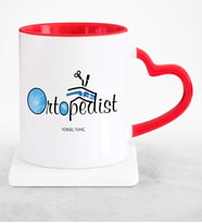 BK Gift Kişiye Özel Mesleki Ortopedist Kırmızı Kalpli Kupa Bardak  1