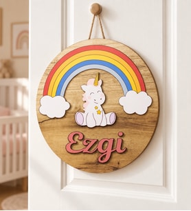 Gifties Gökkuşağı ve Unicorn Temalı Kişiye Özel Kapı Süsü
