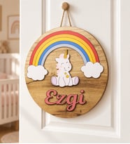Gifties Gökkuşağı ve Unicorn Temalı Kişiye Özel Kapı Süsü