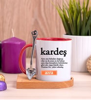 Kardeş Kelime Anlamı Ahşap Altlıklı Kırmızı Kupa Bardak