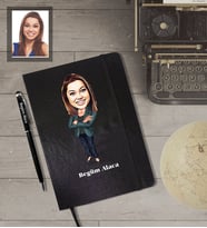 Kişiye Özel Öğretmen KarikatürlüSiyah Defter Kalem Hediye Seti  Bayan-16
