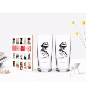 BK Gift Kişiye Özel Renkli Baskılı Atatürk Temalı İkili Rakı Bardağı ve Rakı Cep Kitabı Hediye Seti-17 (Model 1)