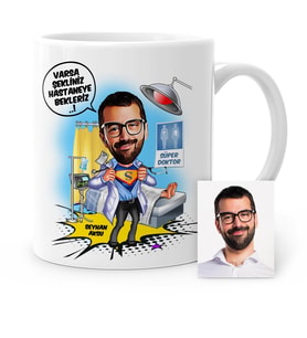 BK Gift Kişiye Özel Mesleki Erkek Doktor Karikatür Beyaz Kupa Bardak  1