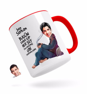 BK Gift Kişiye Özel Erkek Her Şey Yolundaymış Gibi Karikatürlü Kırmızı Kupa Bardak-2