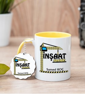 İnşaat Teknikeri Sarı Kupa Bardak Ve Anahtarlık Set
