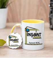 İnşaat Teknikeri Sarı Kupa Bardak Ve Anahtarlık Set