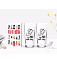 BK Gift Kişiye Özel Renkli Baskılı Rakı Şişesinde Balık Olsam Tasarımlı İkili Rakı Bardağı ve Rakı Cep Kitabı Hediye Seti-1 (Model 1)