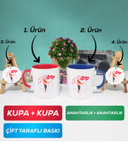 İkili Kırmızı Lacivert Sevgiliye Sevgililer Günü Hediyesi 2 Kupa Bardak Anahtarlık