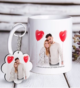 BK Gift Kişiye Özel Fotoğraflı Mesajlı Beyaz Kupa ve Anahtarlık Hediye Seti (Model 1)