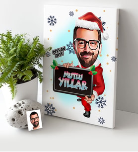 BK Gift Kişiye Özel Yılbaşı Temalı Bay Karikatürlü Kanvas Tablo (30x50cm.) - 1