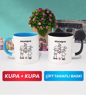İkili Kişiye Özel Sevgililer Günü Hediyesi Kupa Bardak Mavi Siyah