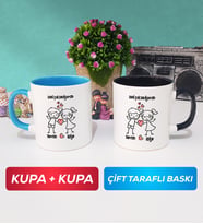 İkili Kişiye Özel Sevgililer Günü Hediyesi Kupa Bardak Mavi Siyah