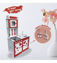 3D Ahşap Maket Kırmızı Oyuncak Mutfak