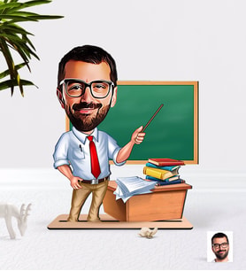 BK Gift Kişiye Özel Erkek Öğretmen Karikatürlü Ahşap 3D Biblo-1 (Beyaz)