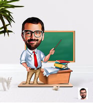 BK Gift Kişiye Özel Erkek Öğretmen Karikatürlü Ahşap 3D Biblo-1 (Beyaz)