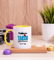 Tarih Öğretmeni Ahşap Altlıklı Mumlu Sarı Kupa Bardak
