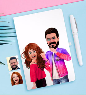 BK Gift Kişiye Özel Sevgililer Animasyon Karikatürlü Beyaz Defter ve Kalem Hediye Seti-32