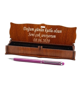 Hediyelik İsimli Kalem Ahşap Kutulu (Mor)