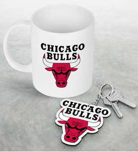 NBA Chicago Bulls Beyaz Kupa ve Ahşap Anahtarlık Seti (Model 1)
