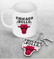 NBA Chicago Bulls Beyaz Kupa ve Ahşap Anahtarlık Seti (Model 1)