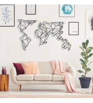 MIGNATIS - Dünya Haritası Geometrik Duvar Oda Ev Aksesuarı Metal Tablo (Siyah)