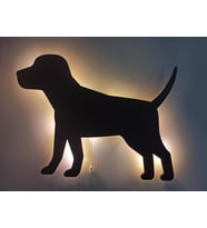 CajuArt Yürüyen Köpek Led Işıklı Siyah Ahşap Tablo Duvar Dekor