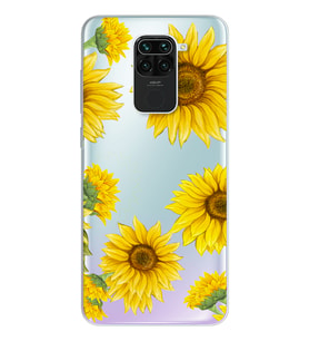 Ayçiçeği Tasarımlı Süper Şeffaf Silikon Telefon Kılıfı Xiomai Redmi Note 9
