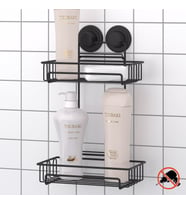 TEKNOTEL DELME VİDA MATKAP YOK! VAKUMLU İKİ KATLI BANYO RAFI MAT SİYAH DM242