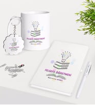BK Gift Kişiye Özel Felsefe Öğretmeni Kupa Anahtarlık Beyaz Defter Kalem Hediye Seti-2 (Model 1)