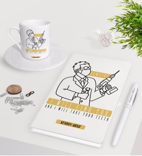 BK Gift Kişiye Özel Diş Hekimi Beyaz Defter Kalem Türk Kahvesi Fincanı Seti-4 (Model 1)