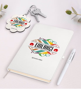 BK Gift Kişiye Özel Emlakçı Beyaz Defter Kalem Ve Anahtarlık Hediye Seti (Model 1)